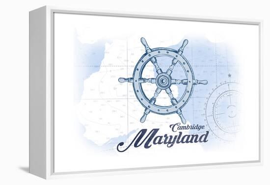 Cambridge, Maryland - Ship Wheel - Blue - Coastal Icon-Lantern Press-Framed Stretched Canvas