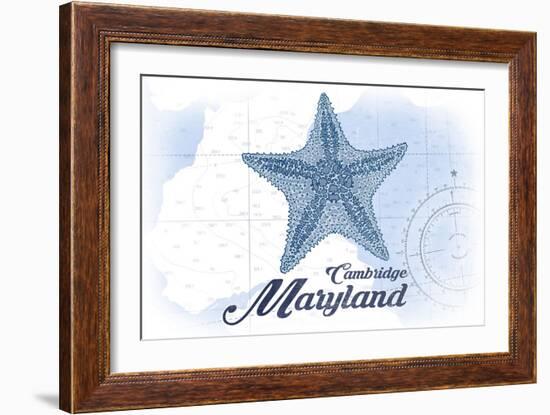 Cambridge, Maryland - Starfish - Blue - Coastal Icon-Lantern Press-Framed Art Print