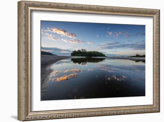 Camburi Beach and a Small Island Reflected in a River Entering the Ocean-Alex Saberi-Framed Photographic Print