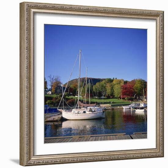 Camden Harbour with Fall Colours and Mount Battie in the Background, Maine, New England, USA-Roy Rainford-Framed Photographic Print