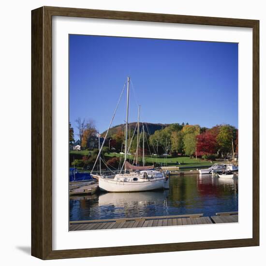 Camden Harbour with Fall Colours and Mount Battie in the Background, Maine, New England, USA-Roy Rainford-Framed Photographic Print