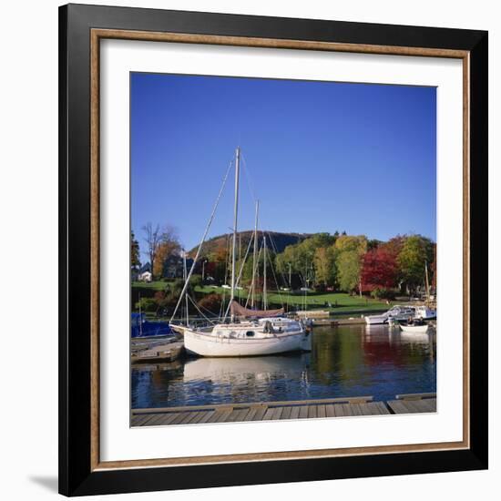 Camden Harbour with Fall Colours and Mount Battie in the Background, Maine, New England, USA-Roy Rainford-Framed Photographic Print