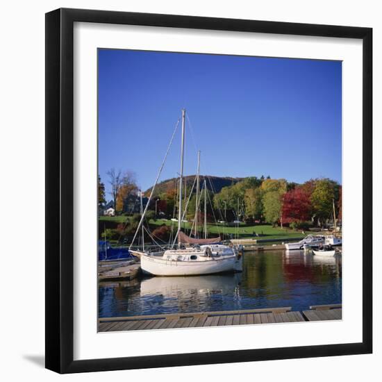 Camden Harbour with Fall Colours and Mount Battie in the Background, Maine, New England, USA-Roy Rainford-Framed Photographic Print