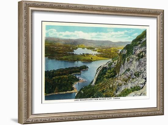 Camden, Maine - Maiden Cliff View of Lake Megunticook-Lantern Press-Framed Art Print