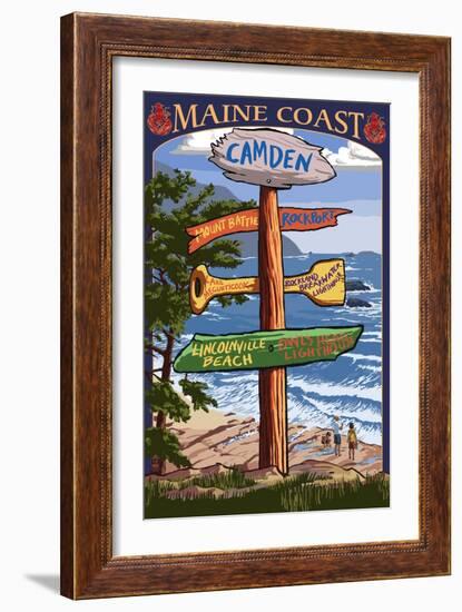 Camden, Maine - Sign Destinations-Lantern Press-Framed Art Print