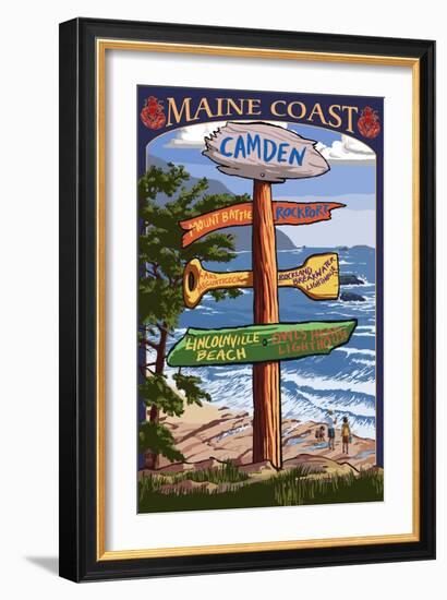 Camden, Maine - Sign Destinations-Lantern Press-Framed Art Print