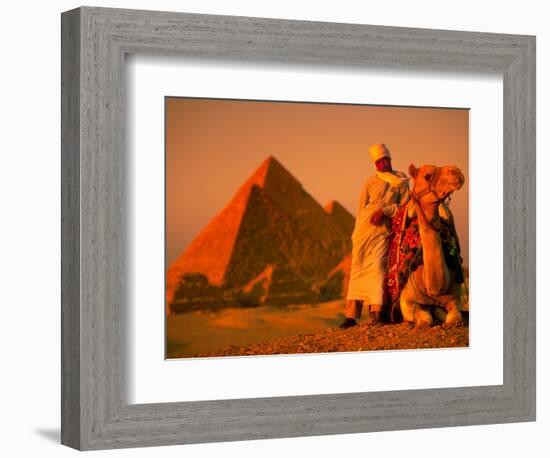 Camel and Driver Resting near the Great Pyramids, Egypt-Alexander Nesbitt-Framed Photographic Print