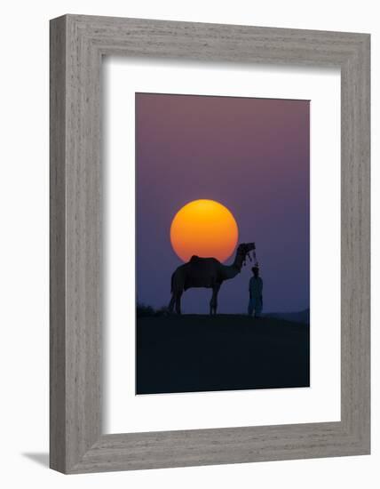 Camel and person at sunset, Thar Desert, Rajasthan, India-Art Wolfe-Framed Photographic Print