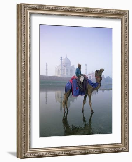 Camel and Rider in Front of the Taj Mahal and Yamuna River, Taj Mahal, Uttar Pradesh State, India-Gavin Hellier-Framed Photographic Print