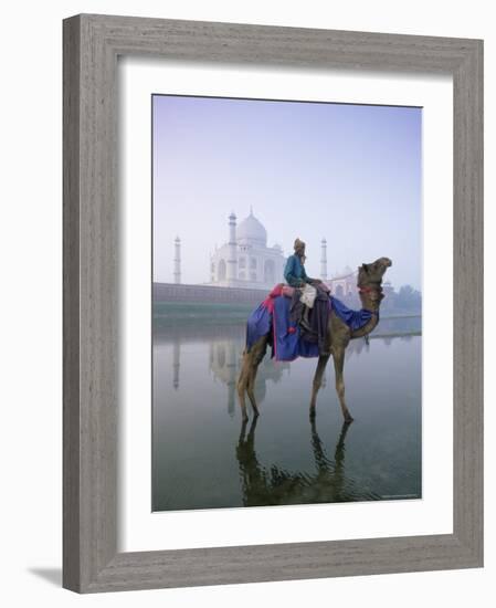 Camel and Rider in Front of the Taj Mahal and Yamuna River, Taj Mahal, Uttar Pradesh State, India-Gavin Hellier-Framed Photographic Print