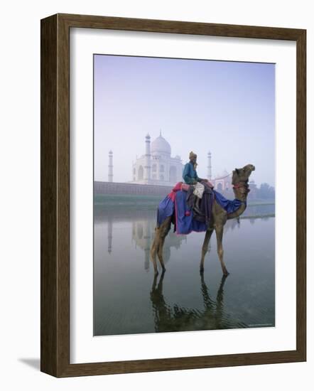 Camel and Rider in Front of the Taj Mahal and Yamuna River, Taj Mahal, Uttar Pradesh State, India-Gavin Hellier-Framed Photographic Print