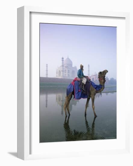 Camel and Rider in Front of the Taj Mahal and Yamuna River, Taj Mahal, Uttar Pradesh State, India-Gavin Hellier-Framed Photographic Print