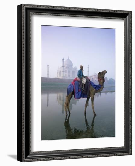 Camel and Rider in Front of the Taj Mahal and Yamuna River, Taj Mahal, Uttar Pradesh State, India-Gavin Hellier-Framed Photographic Print