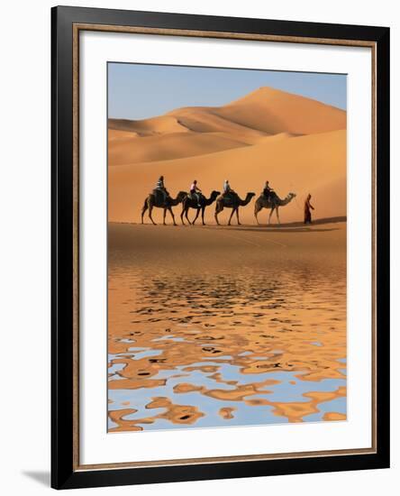 Camel Caravan Going along the Lake the Sahara Desert, Morocco.-Vladimir Wrangel-Framed Photographic Print