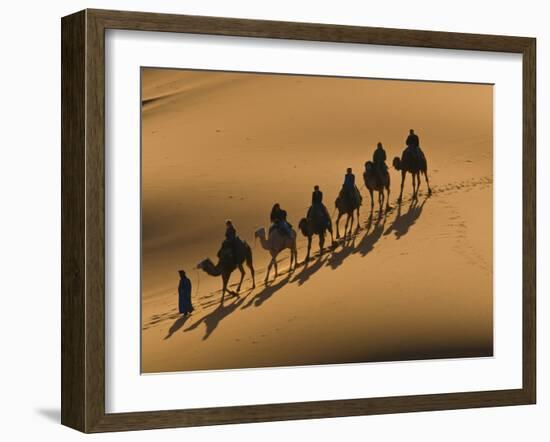 Camel Caravan Riding Through the Sand Dunes of Merzouga, Morocco, North Africa, Africa-Michael Runkel-Framed Photographic Print