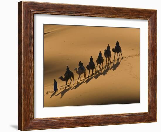 Camel Caravan Riding Through the Sand Dunes of Merzouga, Morocco, North Africa, Africa-Michael Runkel-Framed Photographic Print