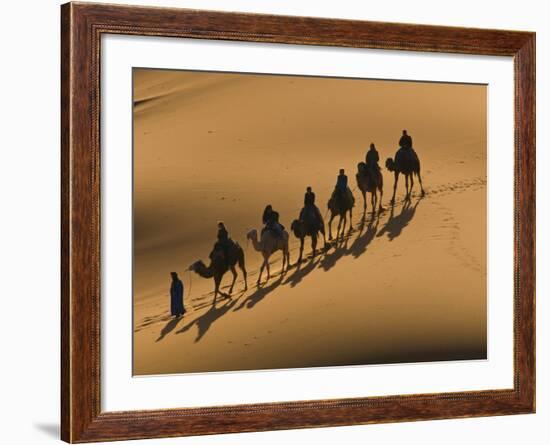 Camel Caravan Riding Through the Sand Dunes of Merzouga, Morocco, North Africa, Africa-Michael Runkel-Framed Photographic Print