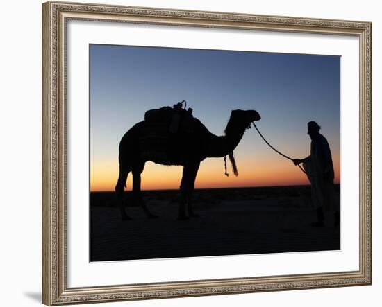 Camel Driver at Dusk in the Sahara Desert, Near Douz, Kebili, Tunisia, North Africa, Africa-Godong-Framed Photographic Print