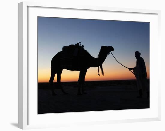 Camel Driver at Dusk in the Sahara Desert, Near Douz, Kebili, Tunisia, North Africa, Africa-Godong-Framed Photographic Print