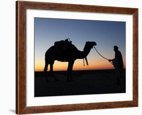 Camel Driver at Dusk in the Sahara Desert, Near Douz, Kebili, Tunisia, North Africa, Africa-Godong-Framed Photographic Print