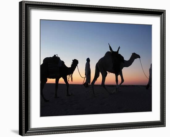 Camel Drivers at Dusk in the Sahara Desert, Near Douz, Kebili, Tunisia, North Africa, Africa-Godong-Framed Photographic Print