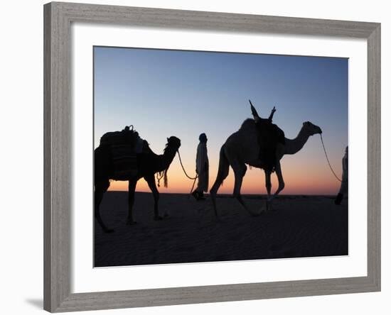 Camel Drivers at Dusk in the Sahara Desert, Near Douz, Kebili, Tunisia, North Africa, Africa-Godong-Framed Photographic Print