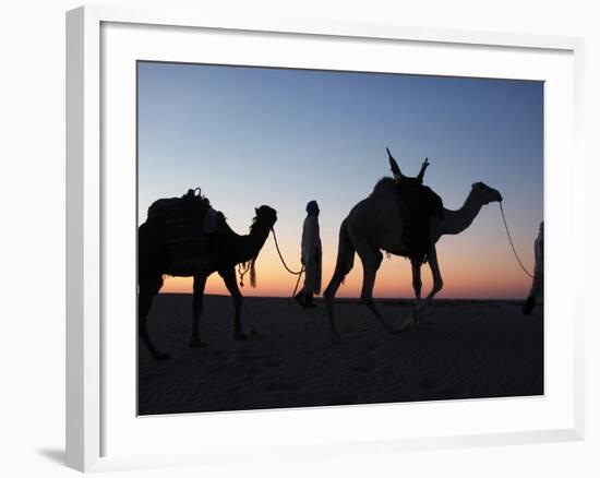 Camel Drivers at Dusk in the Sahara Desert, Near Douz, Kebili, Tunisia, North Africa, Africa-Godong-Framed Photographic Print