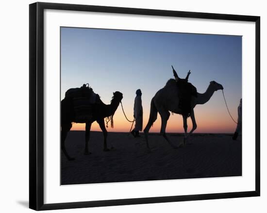 Camel Drivers at Dusk in the Sahara Desert, Near Douz, Kebili, Tunisia, North Africa, Africa-Godong-Framed Photographic Print