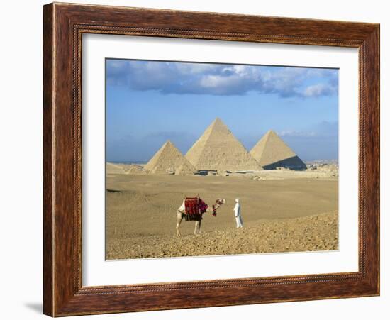 Camel Rider at Giza Pyramids, Giza, Cairo, Egypt, Africa-Nigel Francis-Framed Photographic Print