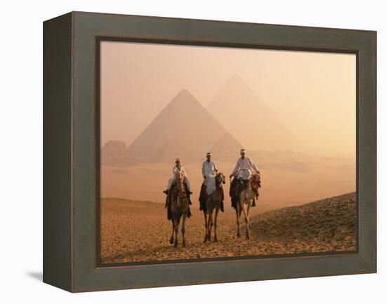 Camel Riders at Giza Pyramids, UNESCO World Heritage Site, Giza, Cairo, Egypt, North Africa, Africa-null-Framed Premier Image Canvas