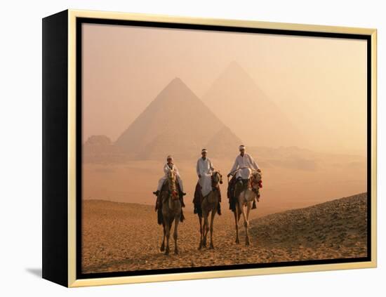 Camel Riders at Giza Pyramids, UNESCO World Heritage Site, Giza, Cairo, Egypt, North Africa, Africa-null-Framed Premier Image Canvas