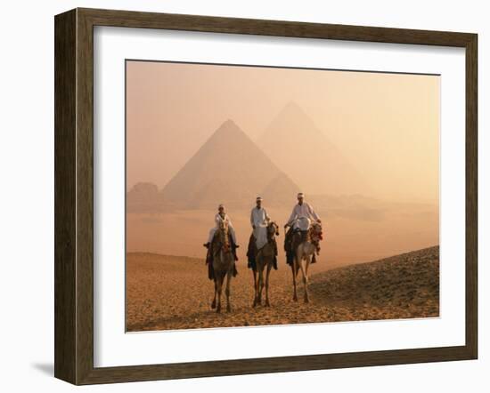 Camel Riders at Giza Pyramids, UNESCO World Heritage Site, Giza, Cairo, Egypt, North Africa, Africa-null-Framed Photographic Print