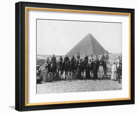 Camel Tour in Front of One of the Pyramids of Giza, Egypt, C1920s-C1930s-null-Framed Giclee Print