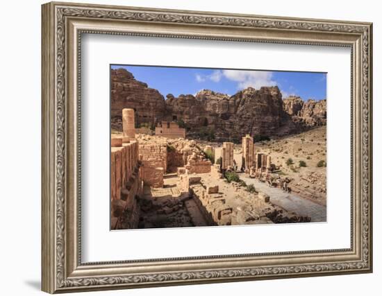 Camel Train Approaches Temenos Gateway with Qasr Al-Bint Temple, Middle East-Eleanor Scriven-Framed Photographic Print