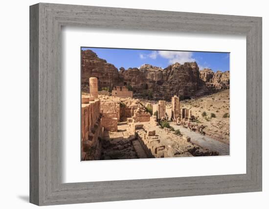 Camel Train Approaches Temenos Gateway with Qasr Al-Bint Temple, Middle East-Eleanor Scriven-Framed Photographic Print