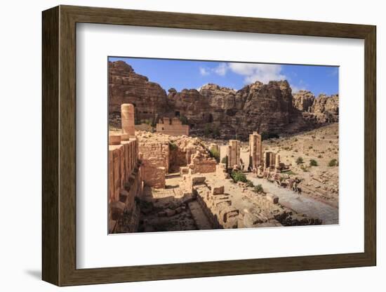 Camel Train Approaches Temenos Gateway with Qasr Al-Bint Temple, Middle East-Eleanor Scriven-Framed Photographic Print