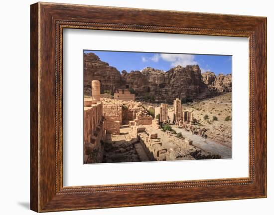 Camel Train Approaches Temenos Gateway with Qasr Al-Bint Temple, Middle East-Eleanor Scriven-Framed Photographic Print