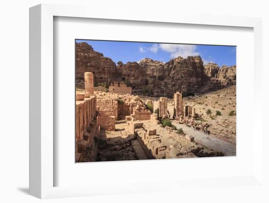 Camel Train Approaches Temenos Gateway with Qasr Al-Bint Temple, Middle East-Eleanor Scriven-Framed Photographic Print