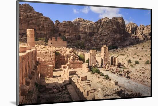 Camel Train Approaches Temenos Gateway with Qasr Al-Bint Temple, Middle East-Eleanor Scriven-Mounted Photographic Print