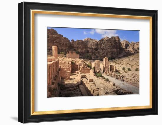 Camel Train Approaches Temenos Gateway with Qasr Al-Bint Temple, Middle East-Eleanor Scriven-Framed Photographic Print