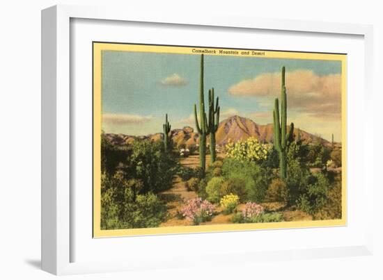 Camelback Mountain, Saguaros, Arizona-null-Framed Art Print