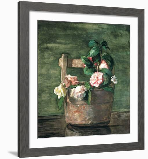 Camellias and Roses in Japanese Vase-John Lafarge-Framed Art Print