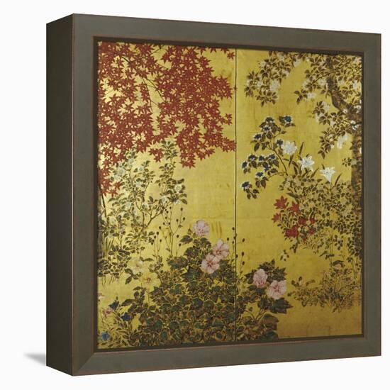 Camellias, Hydrangeas, Cherry Flowers, Lilies and Other Flowers, 18th Century-null-Framed Premier Image Canvas