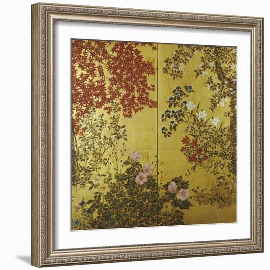 Camellias, Hydrangeas, Cherry Flowers, Lilies and Other Flowers, 18th Century-null-Framed Giclee Print