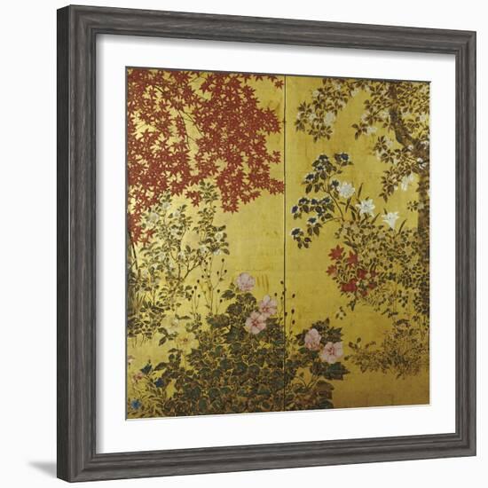 Camellias, Hydrangeas, Cherry Flowers, Lilies and Other Flowers, 18th Century-null-Framed Giclee Print