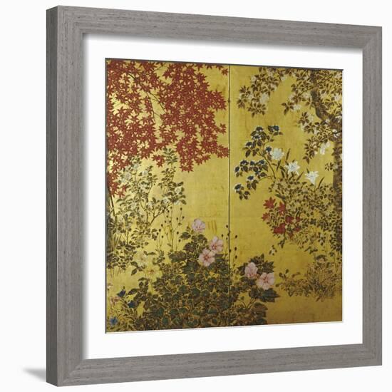 Camellias, Hydrangeas, Cherry Flowers, Lilies and Other Flowers, 18th Century-null-Framed Giclee Print