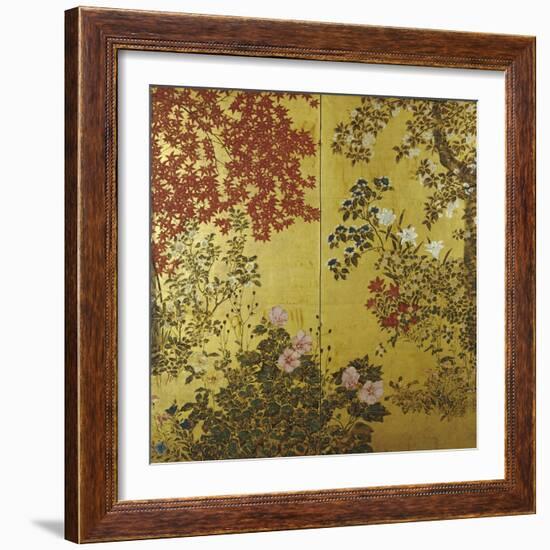 Camellias, Hydrangeas, Cherry Flowers, Lilies and Other Flowers, 18th Century-null-Framed Giclee Print