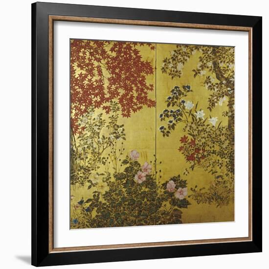 Camellias, Hydrangeas, Cherry Flowers, Lilies and Other Flowers, 18th Century-null-Framed Giclee Print