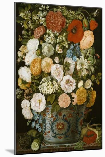 Camellias, Poppies, a White Hydrangea, Roses, Carnations, and Lilies in an Imari Urn-German School-Mounted Giclee Print