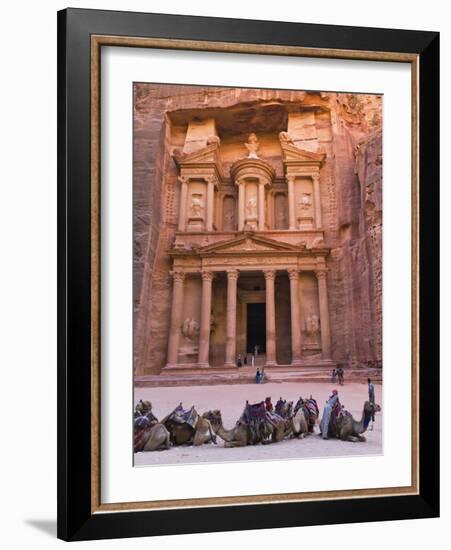 Camels at the Facade of Treasury (Al Khazneh), Petra, Jordan-Keren Su-Framed Photographic Print